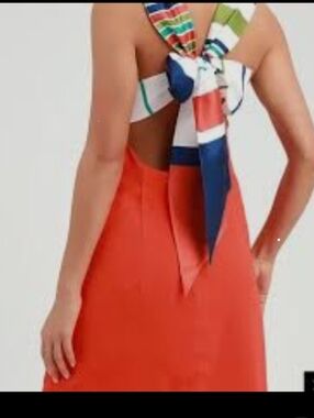 Lulus | Joyful Red Orange Multi Stripe Tie-Back Mini Dress | Size Large | 100% P